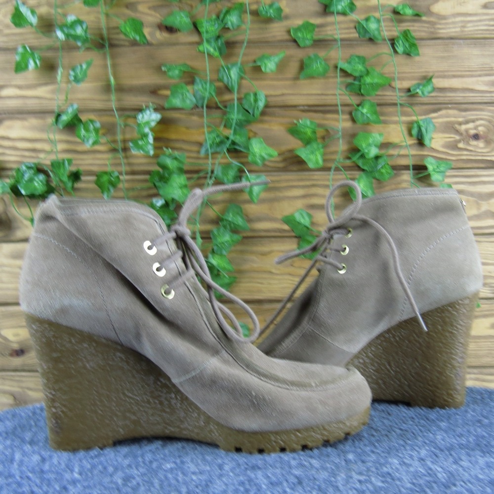 Michael Kors Women's 10 Taupe Suede Wedge Ankle Boots‎ Lace-Up Casual - Picture 5 of 8